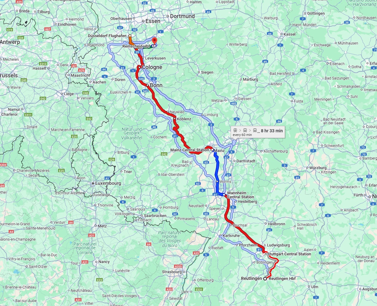 Anreise von Reutlingen Zu Remscheid Über 