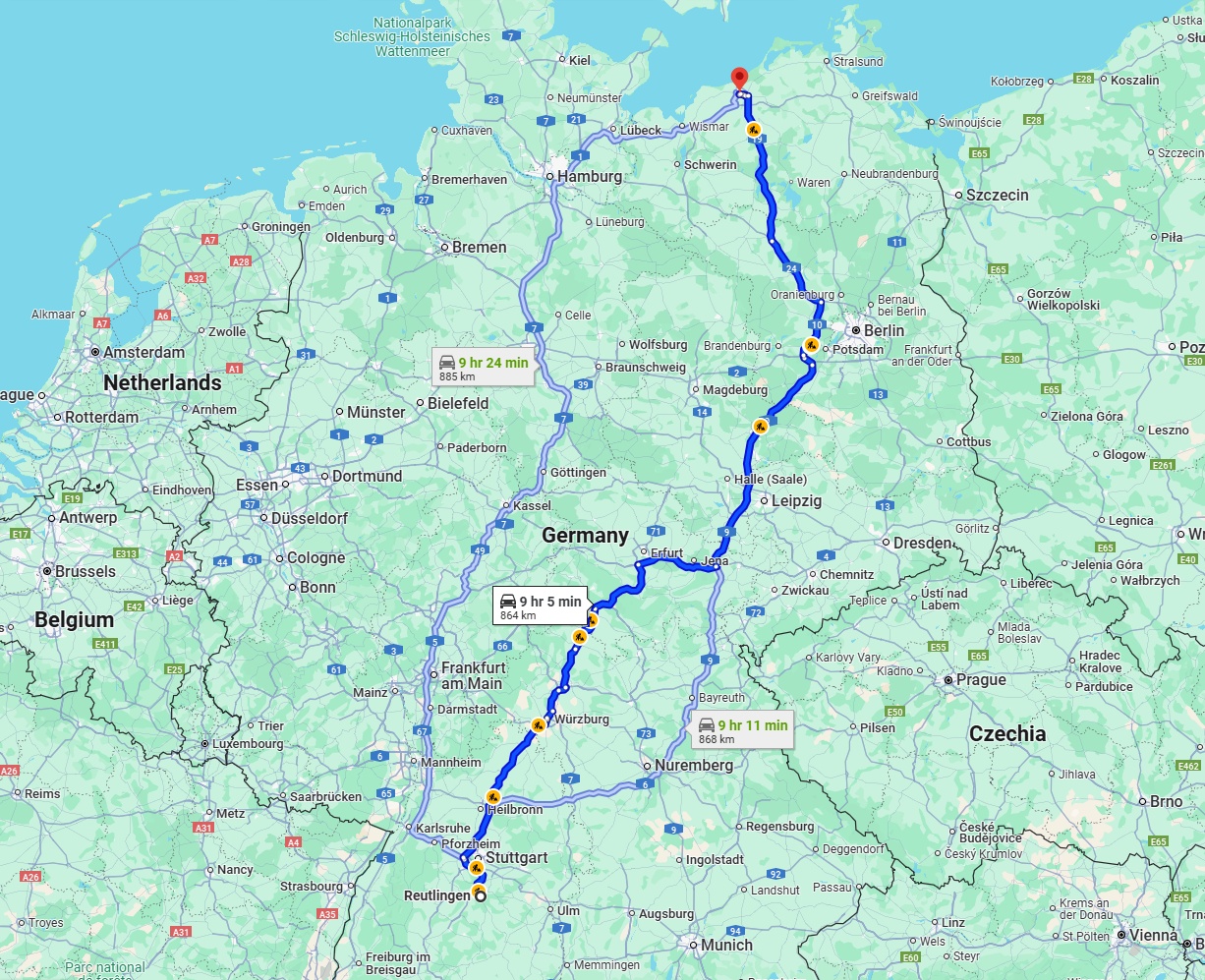 Anreise von Reutlingen Zu Rostock Über via A9