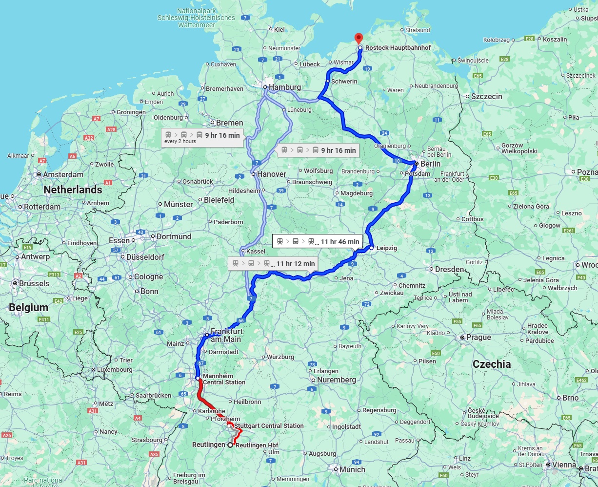 Anreise von Reutlingen Zu Rostock Über 