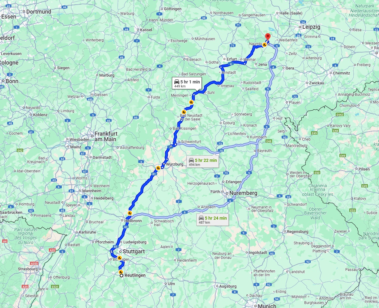 Anreise von Reutlingen Zu Saale Über via A81 and A71