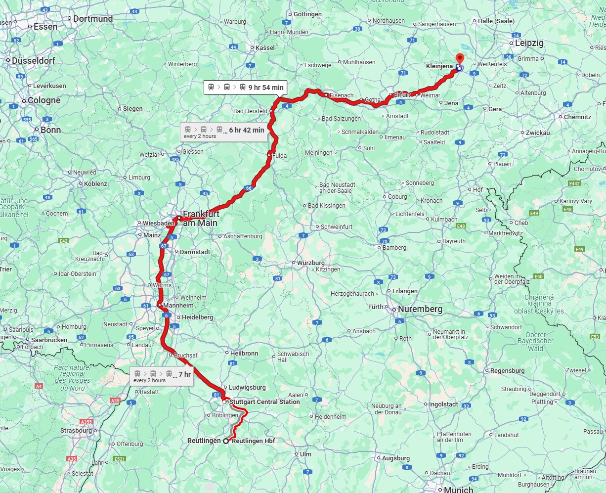 Anreise von Reutlingen Zu Saale Über 