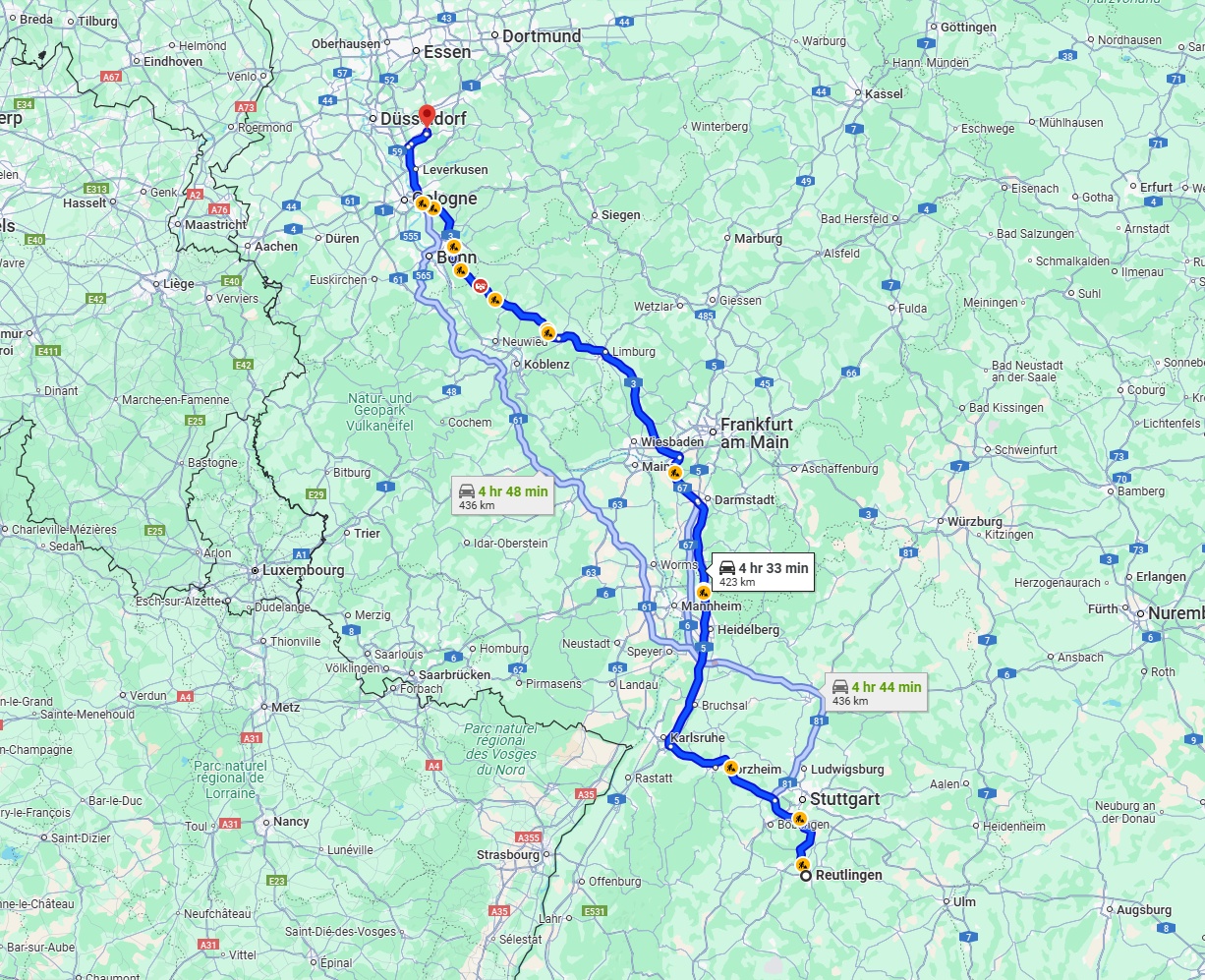 Anreise von Reutlingen Zu Solingen Über via A3