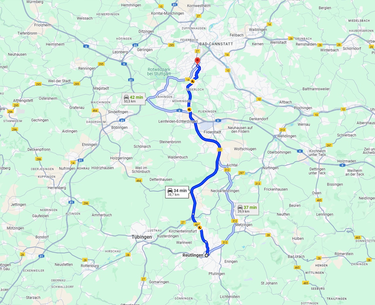 Anreise von Reutlingen Zu Stuttgart Über via B27