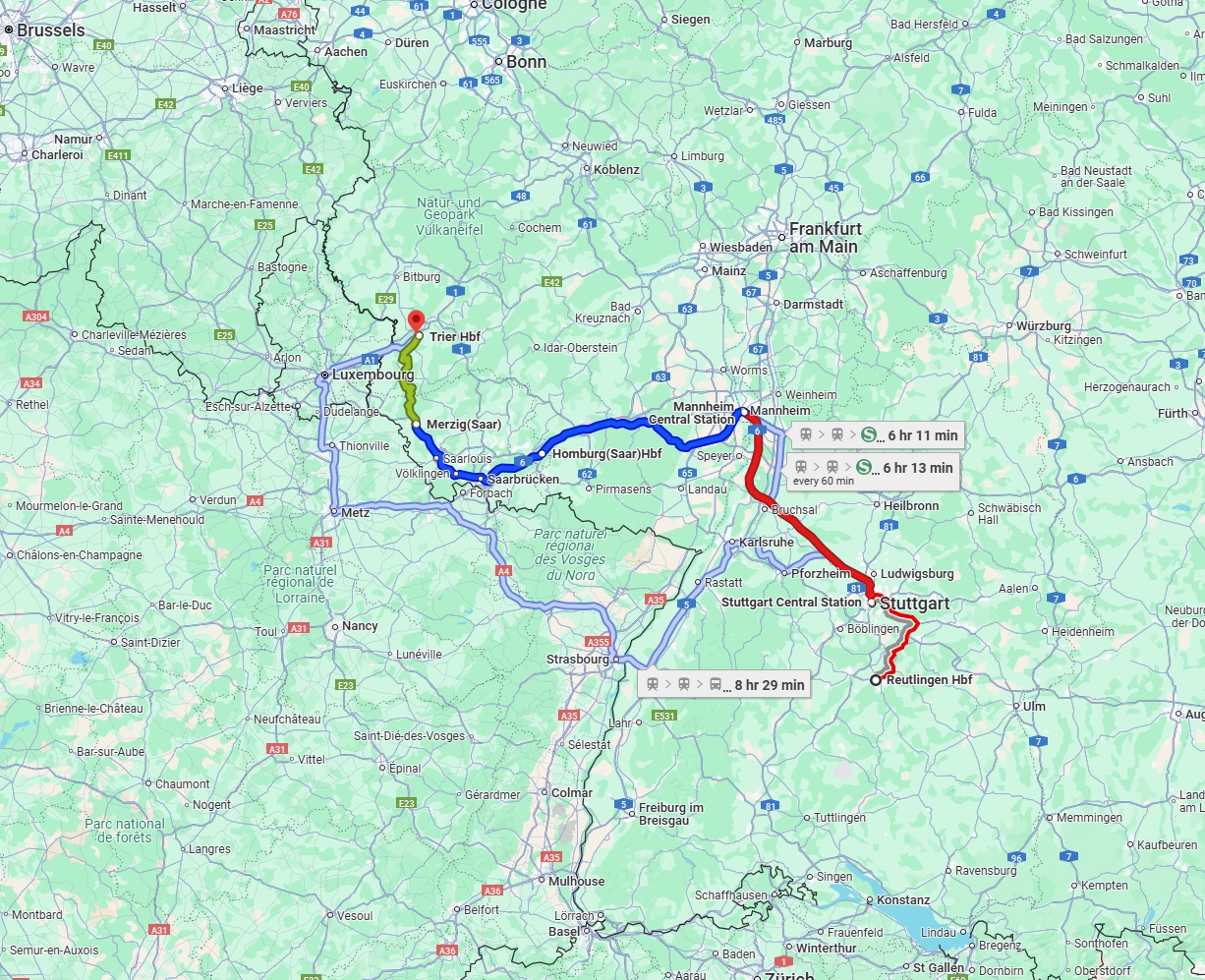 Anreise von Reutlingen Zu Trier Über 