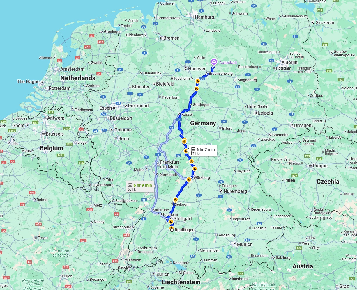 Anreise von Reutlingen Zu Wolfsburg Über via A7