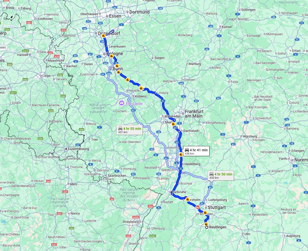 Anreise von Reutlingen Zu Wuppertal Über via A3