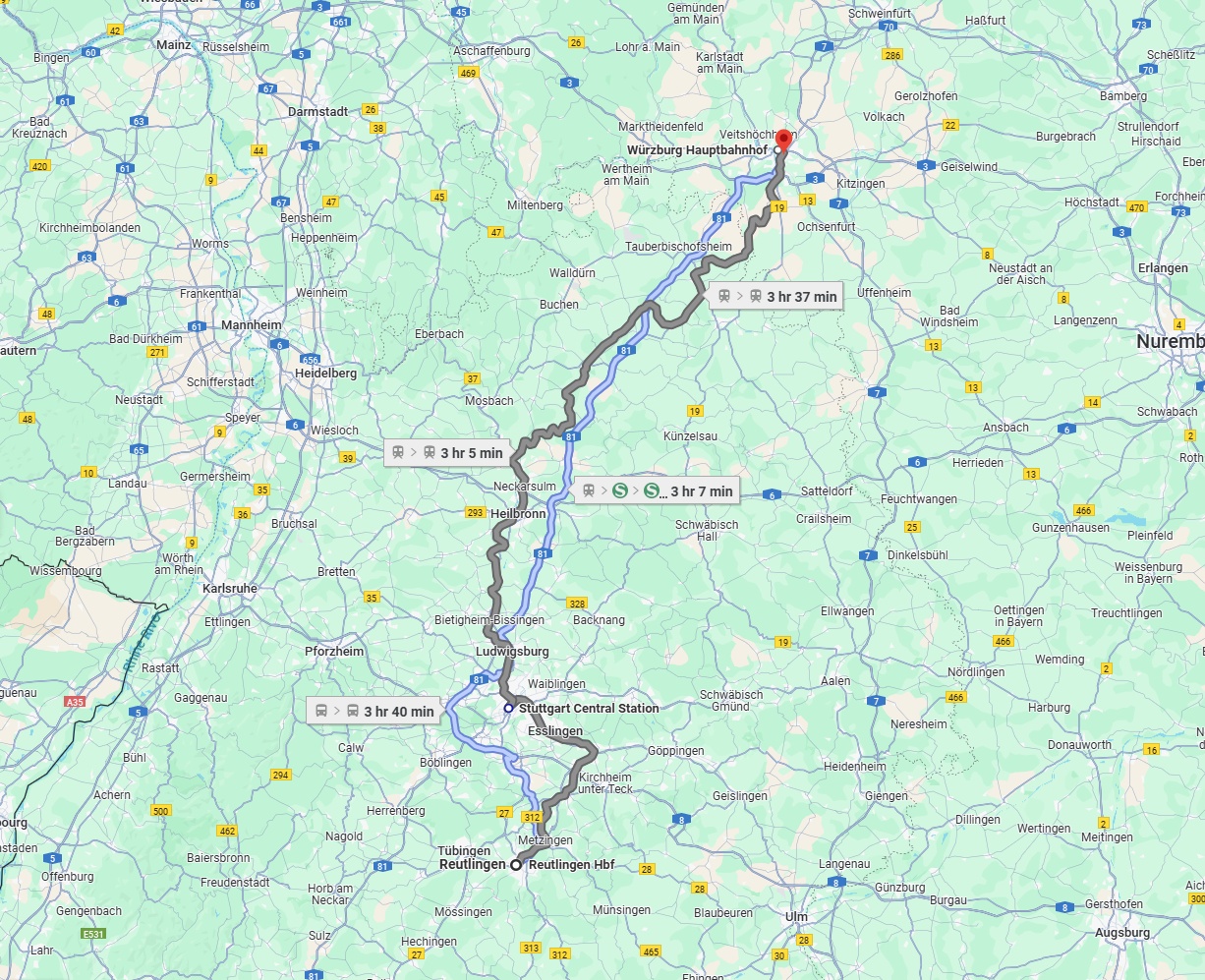 Anreise von Reutlingen Zu Würzburg Über 