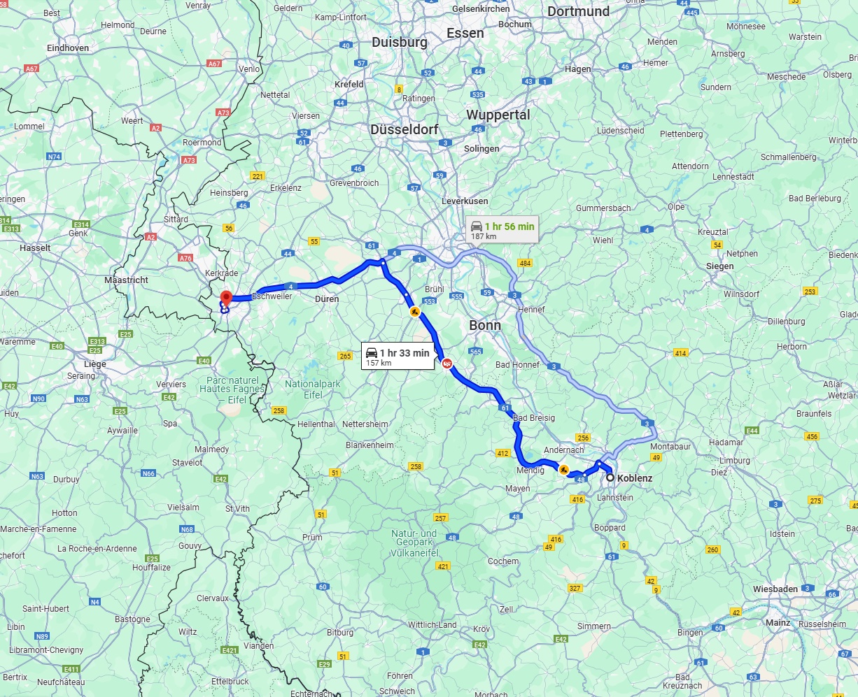 Anreise von Koblenz Zu Aachen Über via A61 and A4