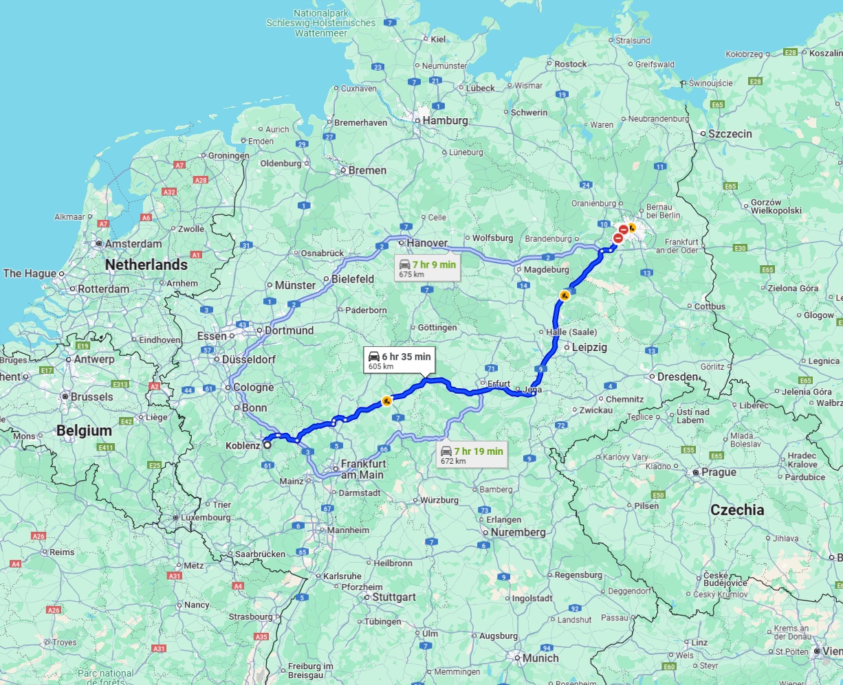 Anreise von Koblenz Zu Berlin Über via A4 and A9
