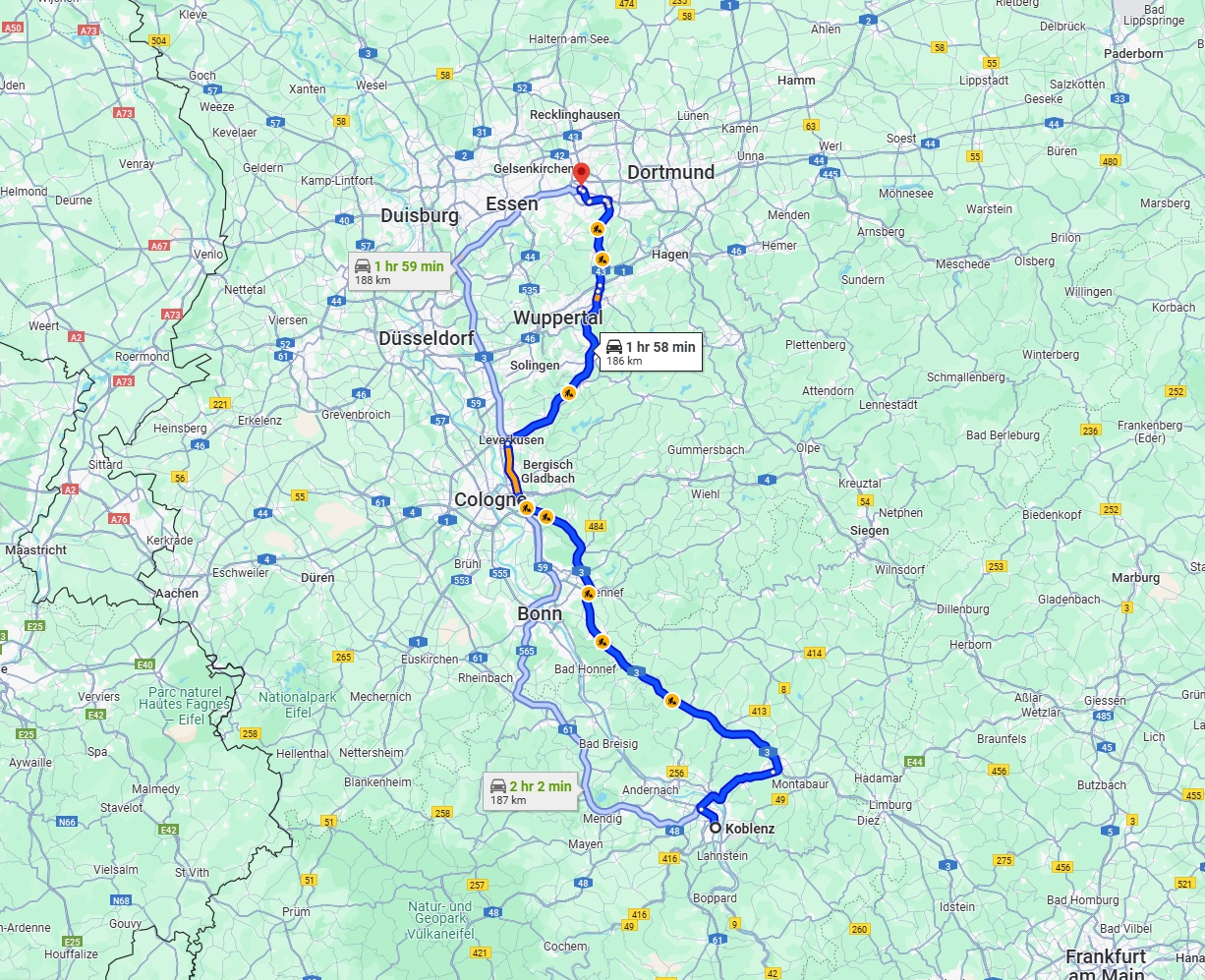 Anreise von Koblenz Zu Bochum Über via A3
