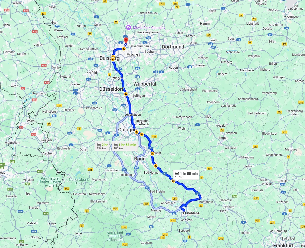 Anreise von Koblenz Zu Bottrop Über via A3