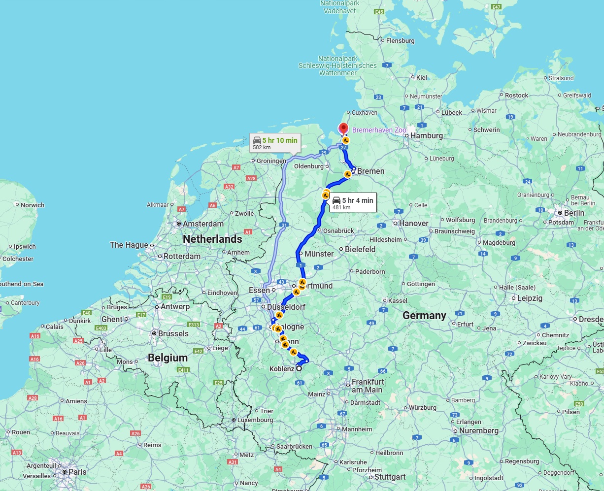 Anreise von Koblenz Zu Bremerhaven Über via A1