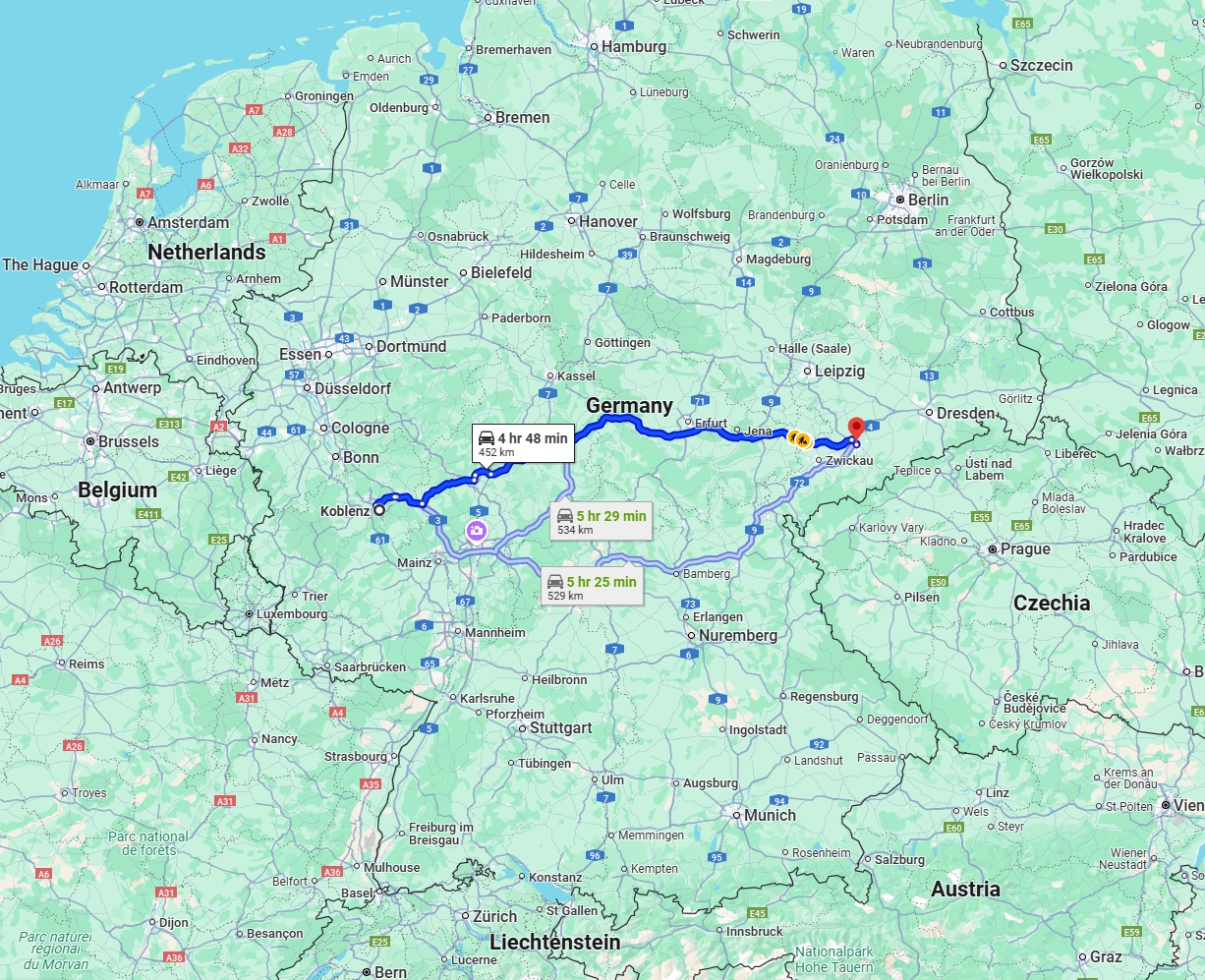Anreise von Koblenz Zu Chemnitz Über via A4