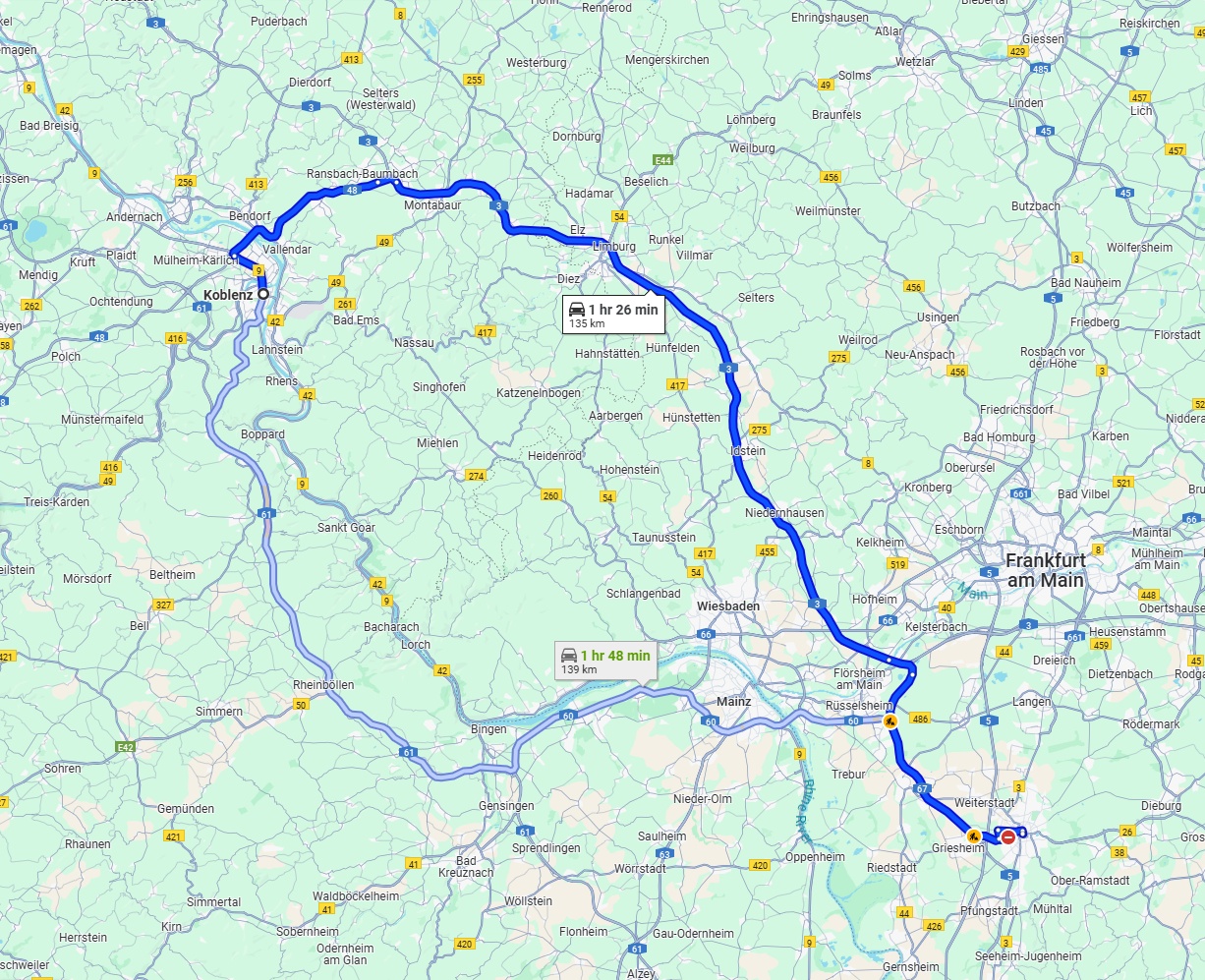 Anreise von Koblenz Zu Darmstadt Über via A3