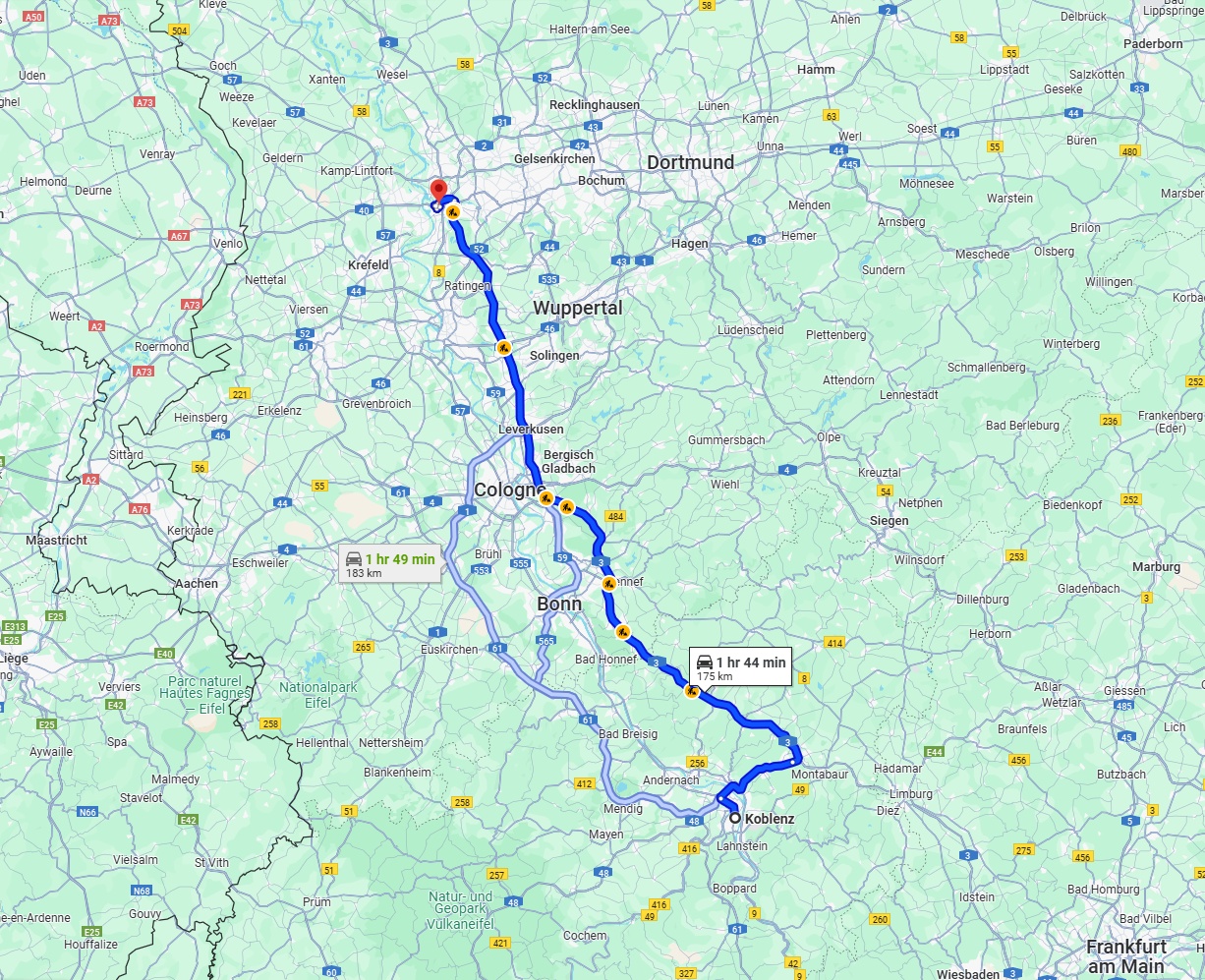 Anreise von Koblenz Zu Duisburg Über via A3
