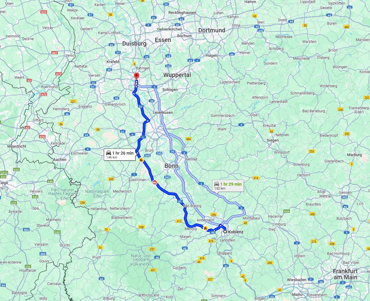 Anreise von Koblenz Zu Düsseldorf Über via A61