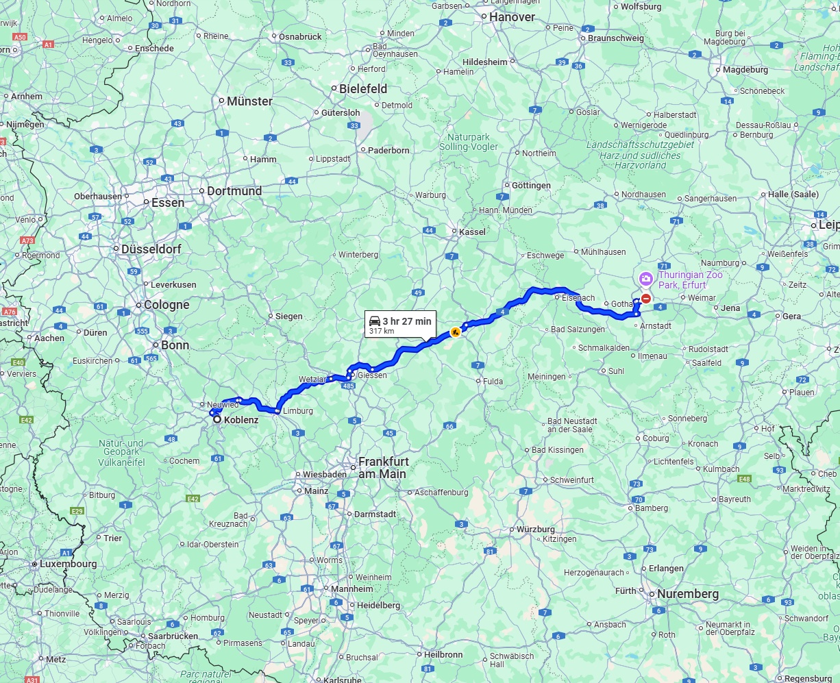 Anreise von Koblenz Zu Erfurt Über via A4