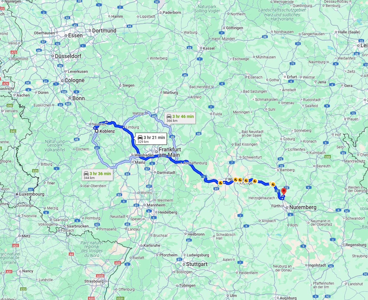 Anreise von Koblenz Zu Erlangen Über via A3