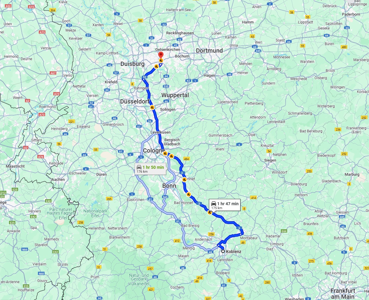 Anreise von Koblenz Zu Essen Über via A3