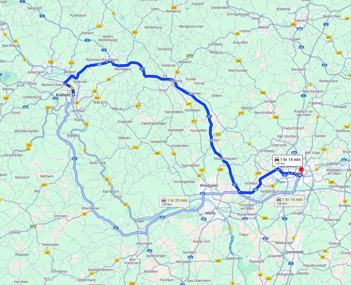 Anreise von Koblenz Zu Frankfurt am Main Über via A3