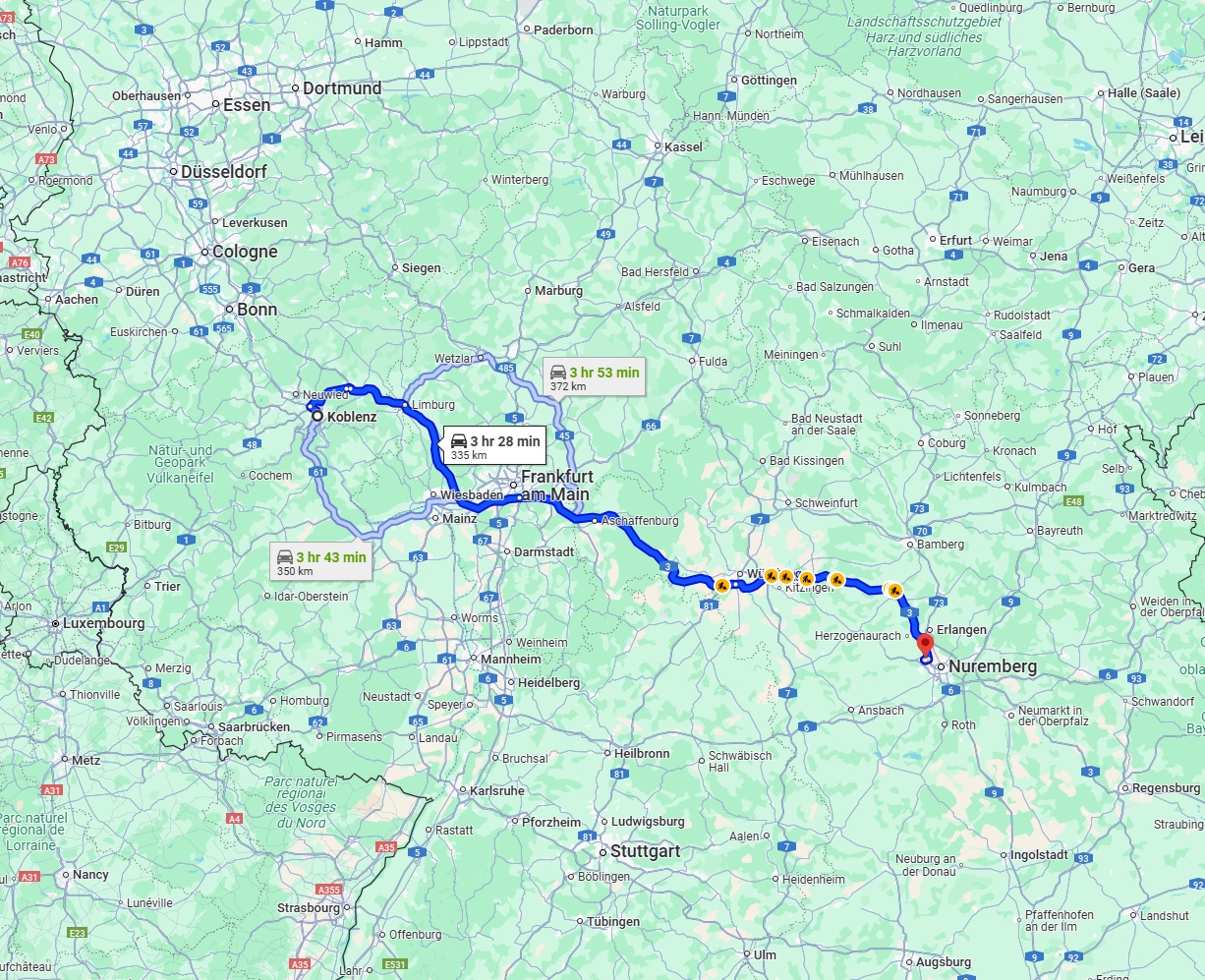 Anreise von Koblenz Zu Fürth Über via A3