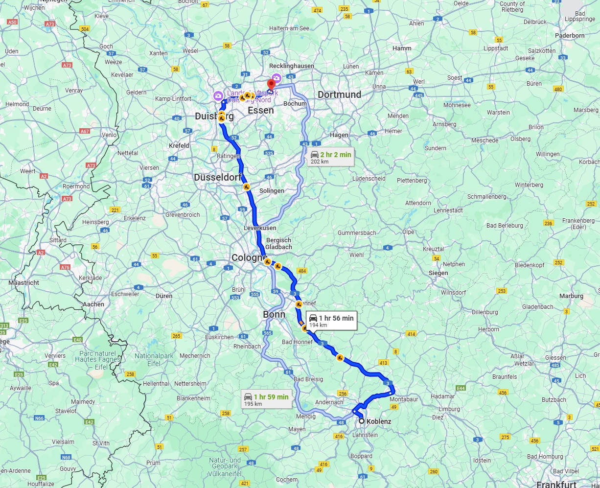 Anreise von Koblenz Zu Gelsenkirchen Über via A3