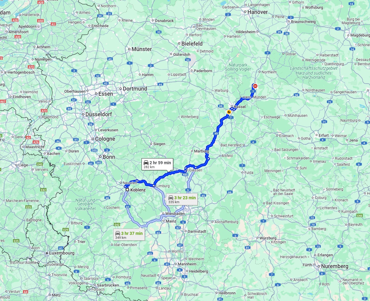Anreise von Koblenz Zu Göttingen Über via A49