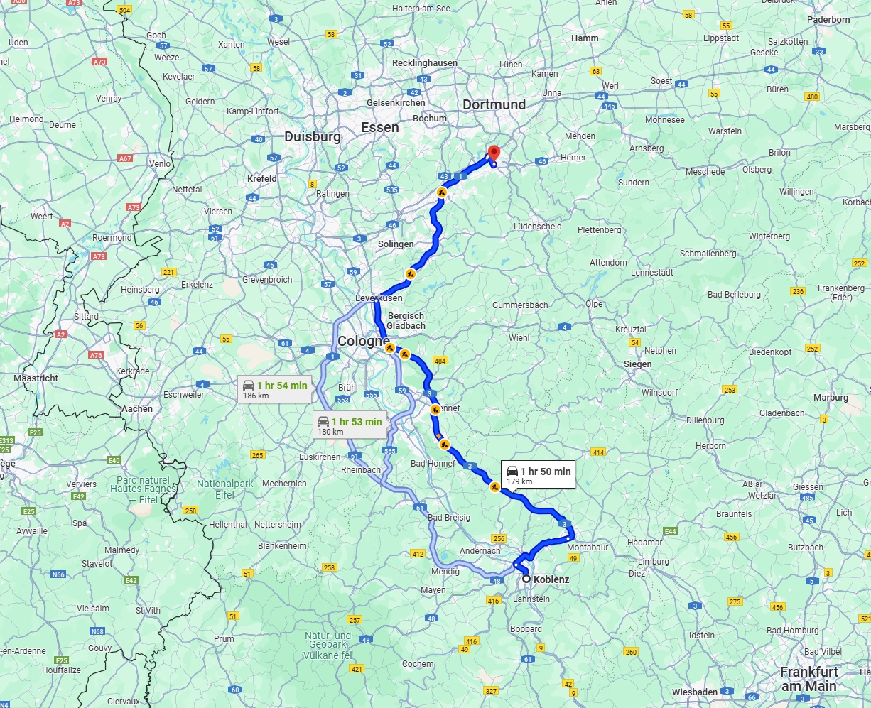 Anreise von Koblenz Zu Hagen Über via A3 and A1