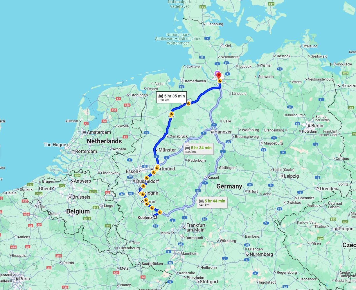 Anreise von Koblenz Zu Hamburg Über via A1