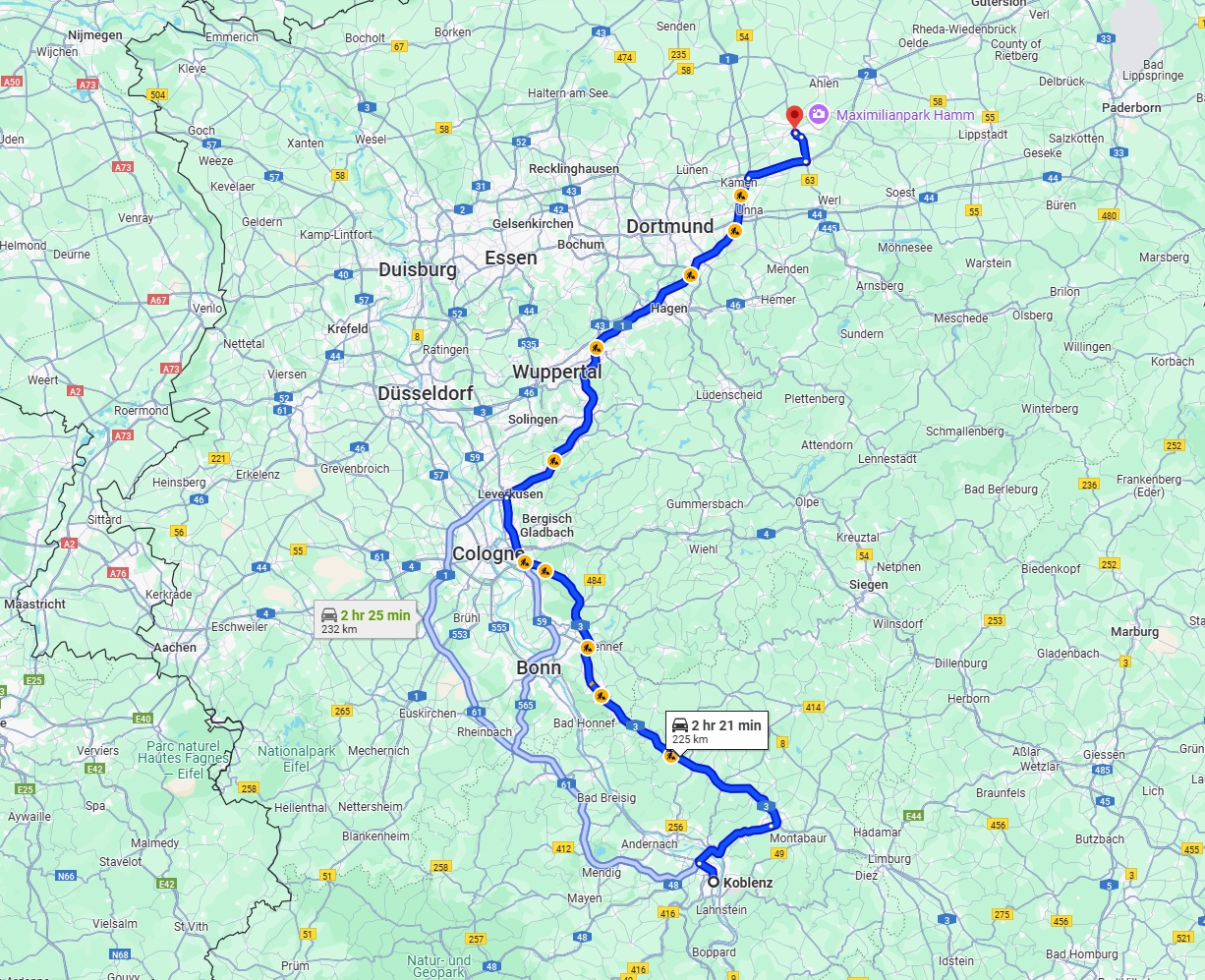 Anreise von Koblenz Zu Hamm Über via A3 and A1