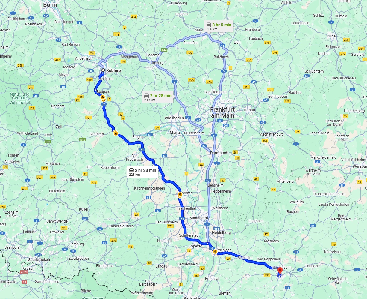 Anreise von Koblenz Zu Heilbronn Über via A61