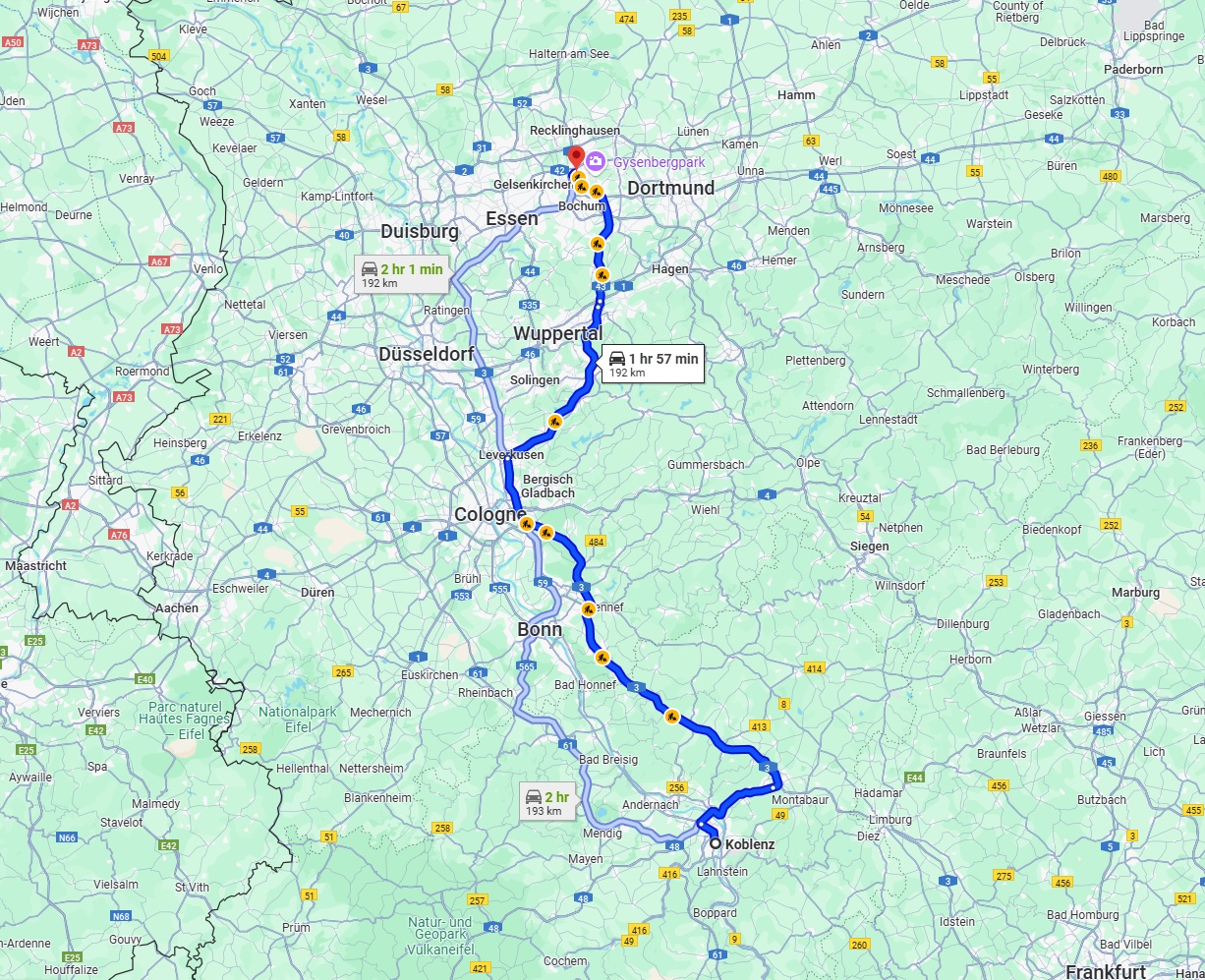 Anreise von Koblenz Zu Herne Über via A3