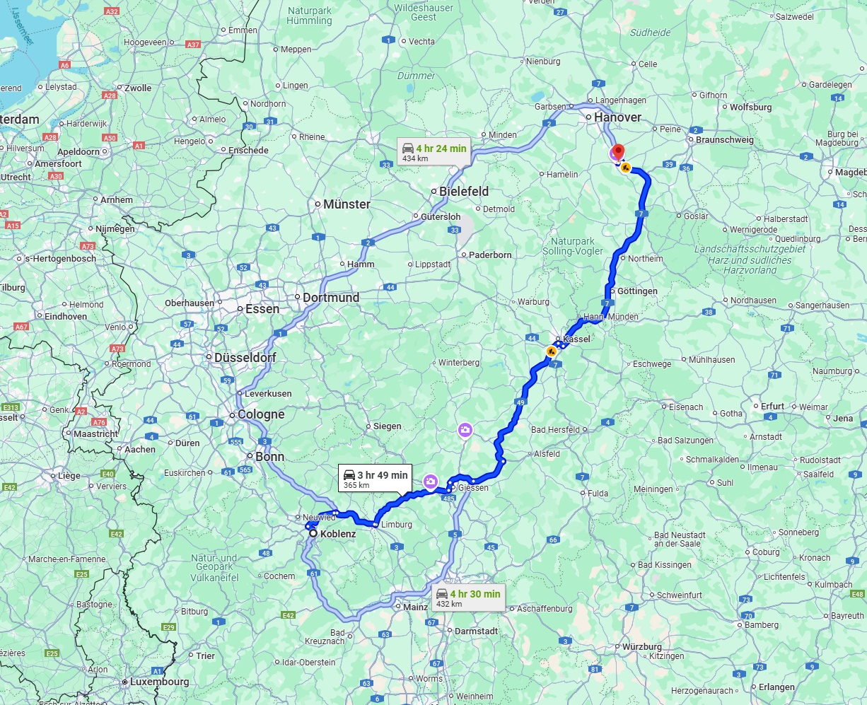 Anreise von Koblenz Zu Hildesheim Über via A7