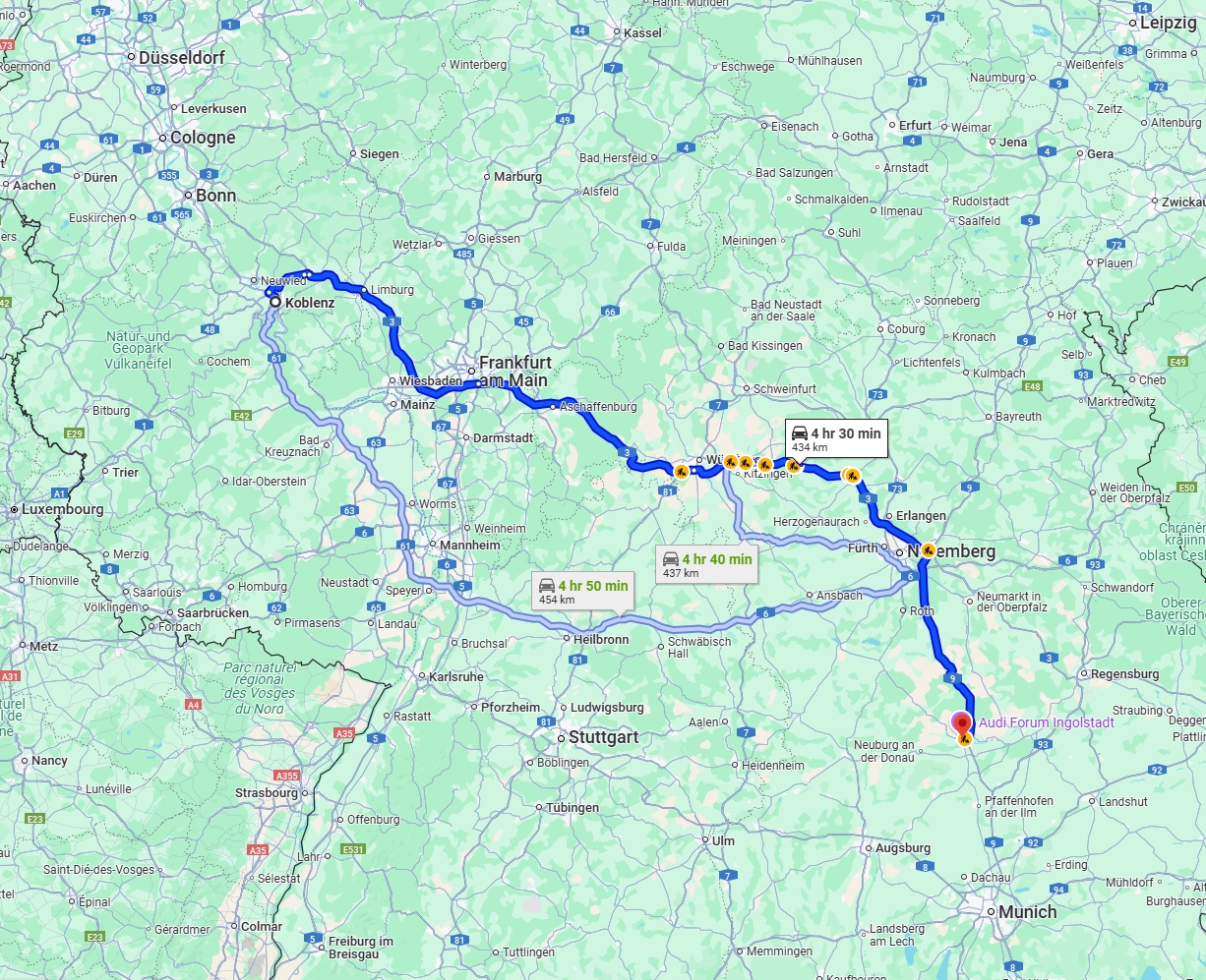 Anreise von Koblenz Zu Ingolstadt Über via A3