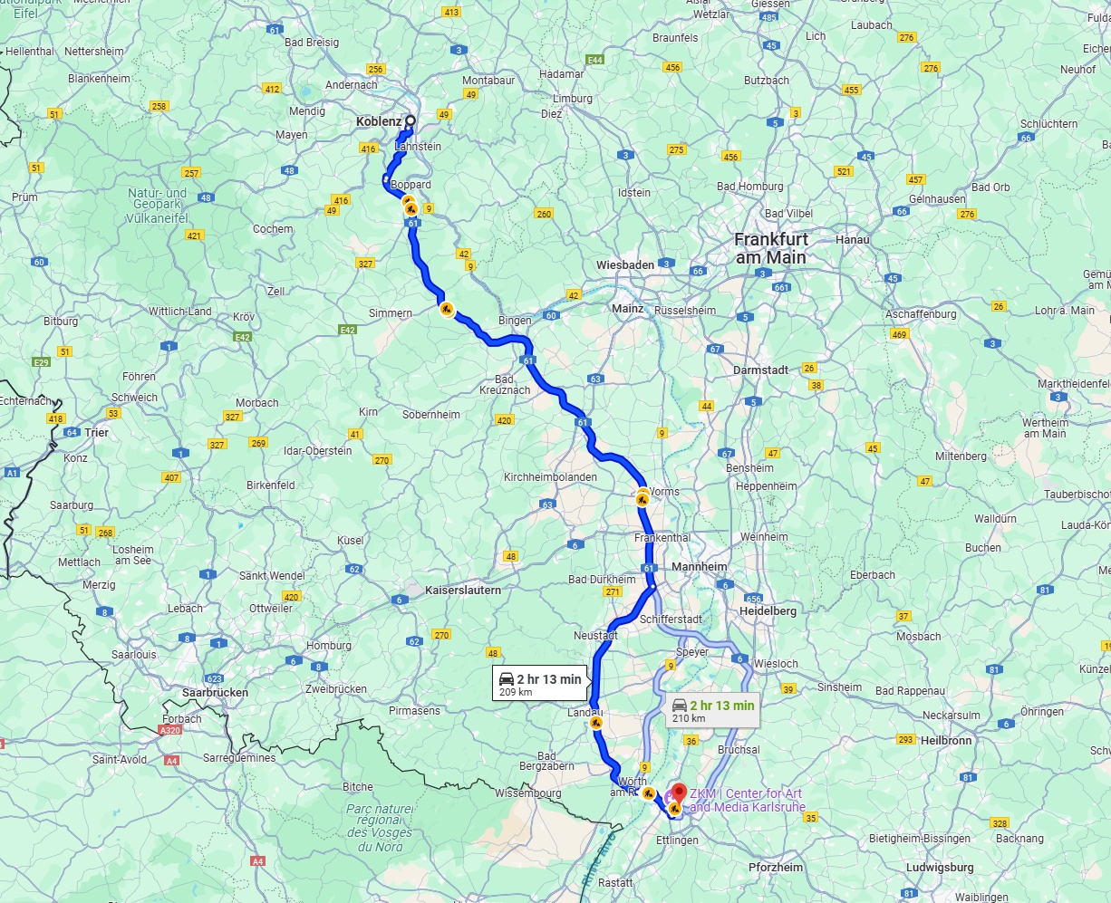 Anreise von Koblenz Zu Karlsruhe Über via A61 and A65