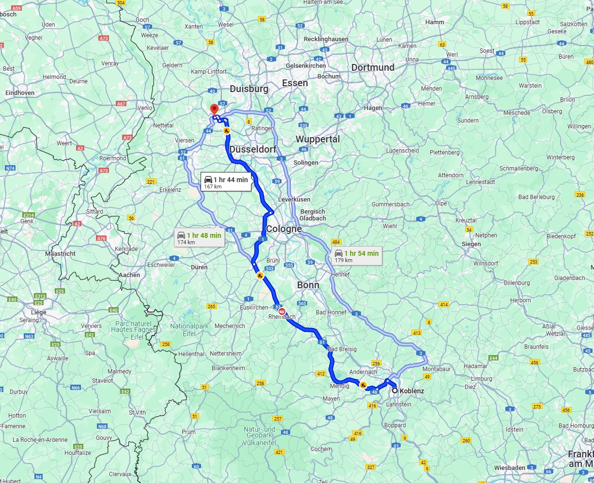 Anreise von Koblenz Zu Krefeld Über via A61 and A57