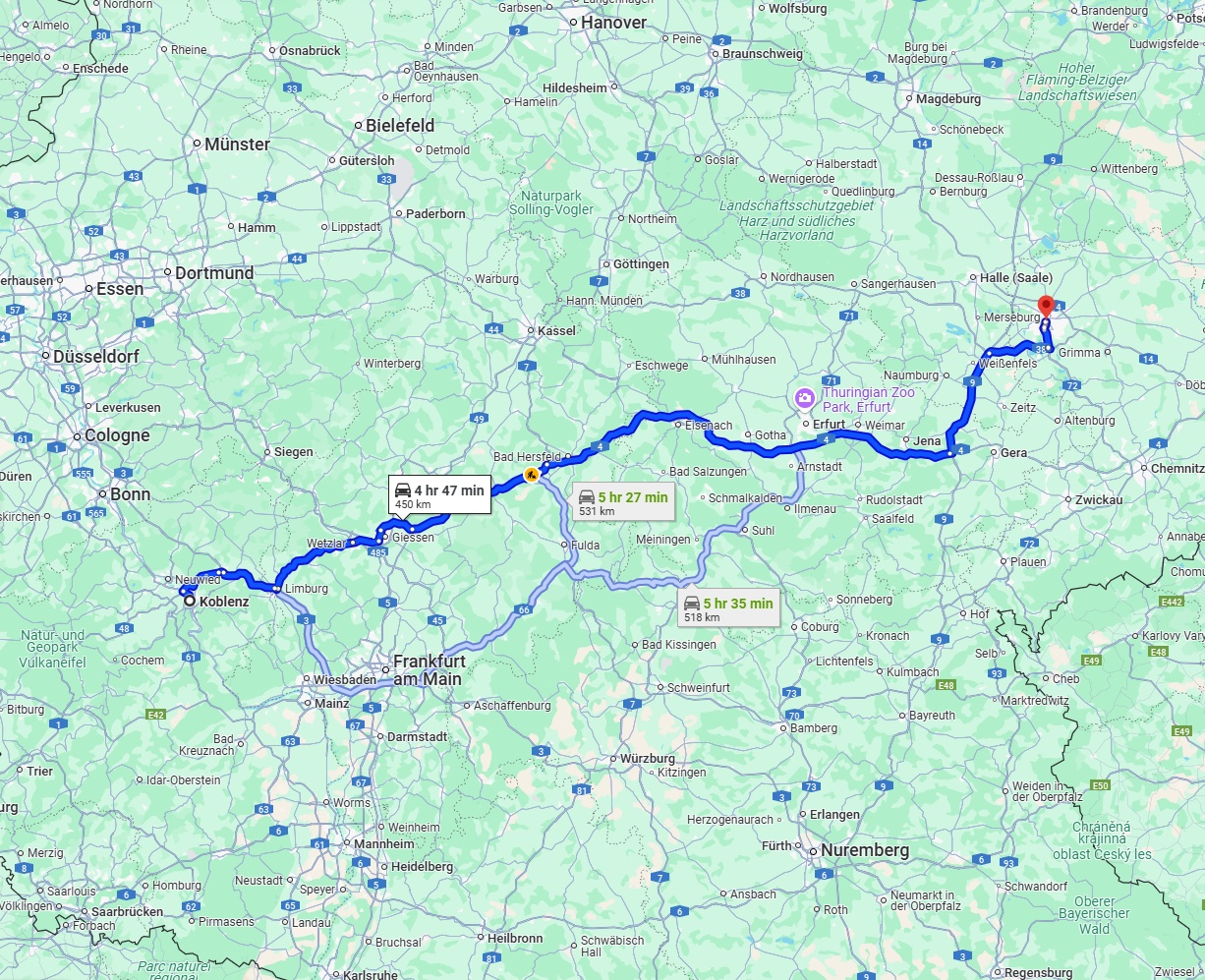 Anreise von Koblenz Zu Leipzig Über via A4