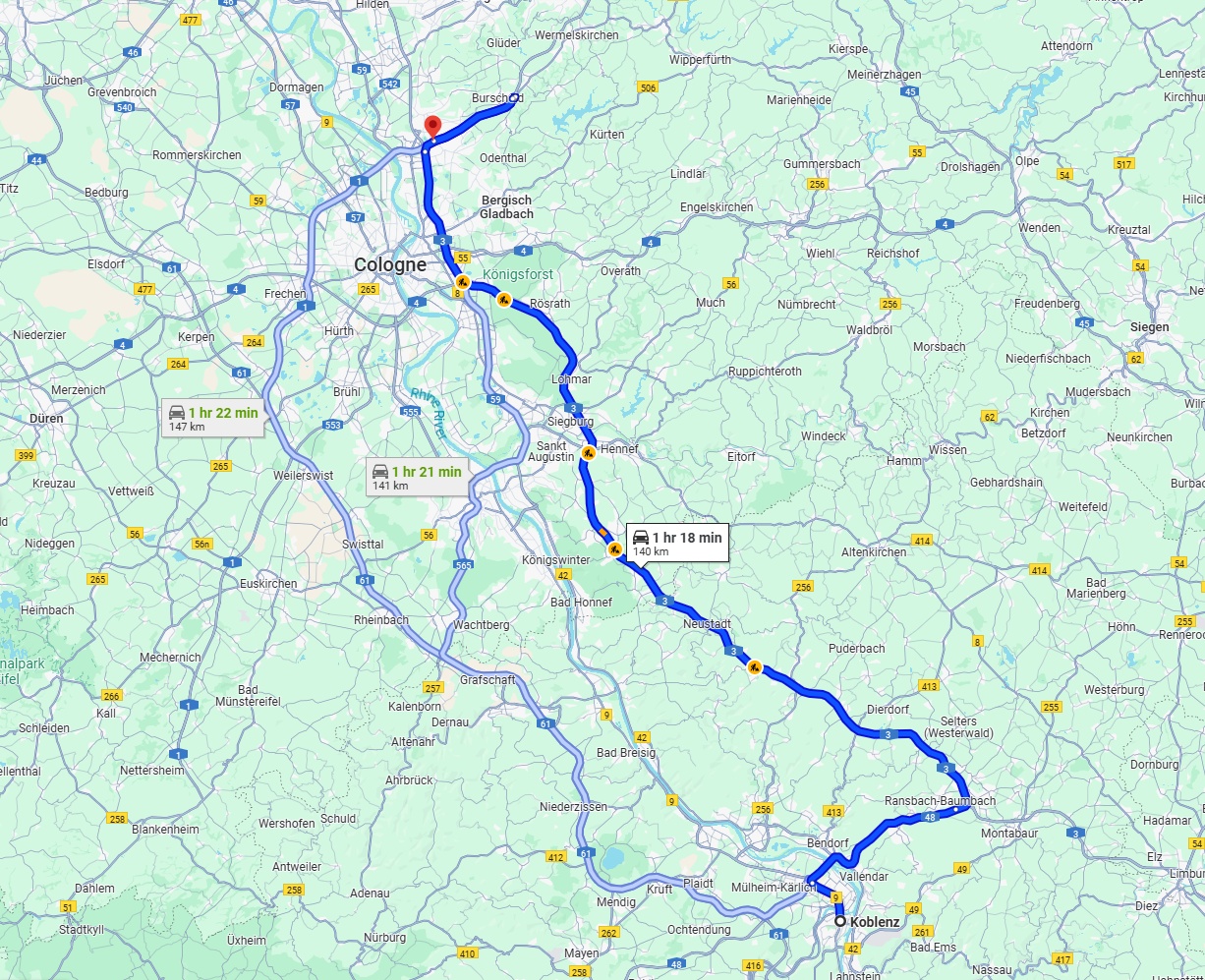 Anreise von Koblenz Zu Leverkusen Über via A3
