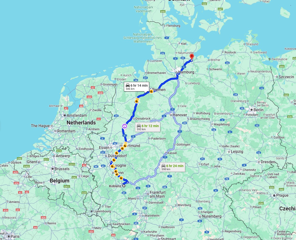 Anreise von Koblenz Zu Lübeck Über via A1