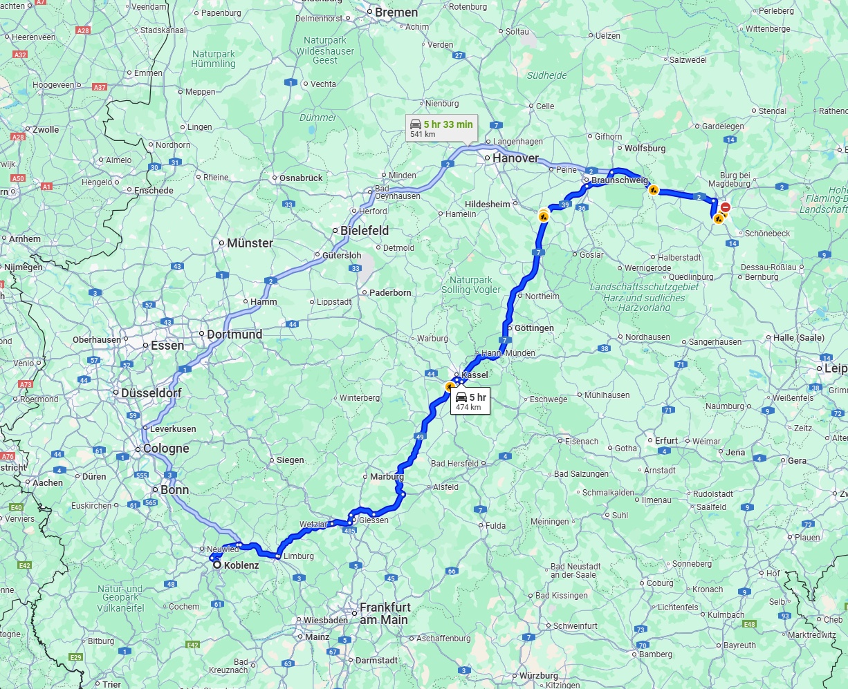 Anreise von Koblenz Zu Magdeburg Über via A7