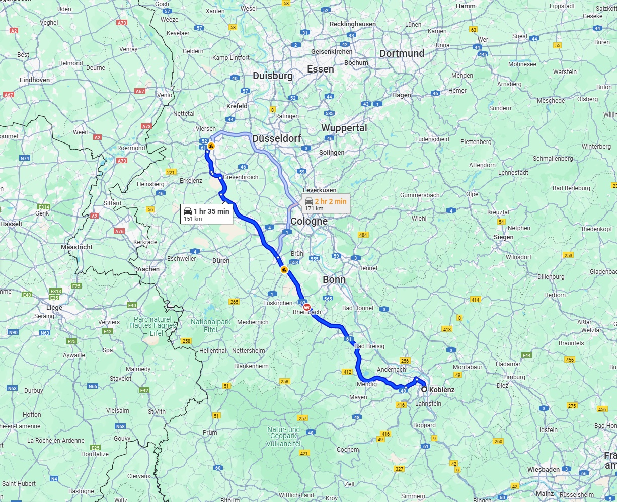 Anreise von Koblenz Zu Mönchengladbach Über via A61