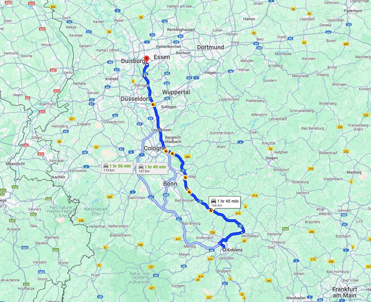 Anreise von Koblenz Zu Mülheim an der Ruhr Über via A3