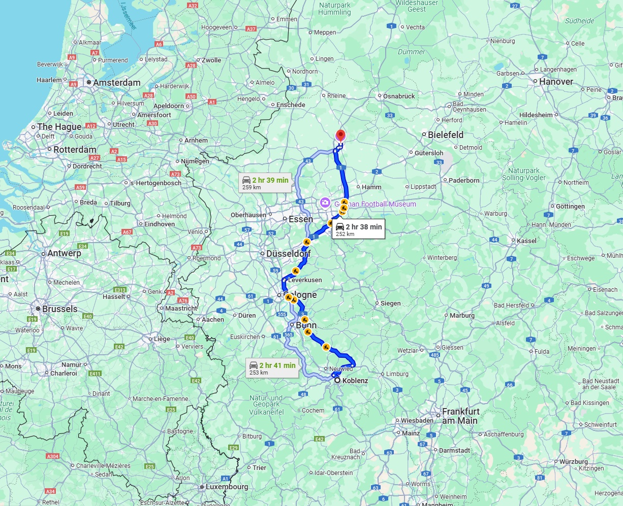 Anreise von Koblenz Zu Münster Über via A3 and A1