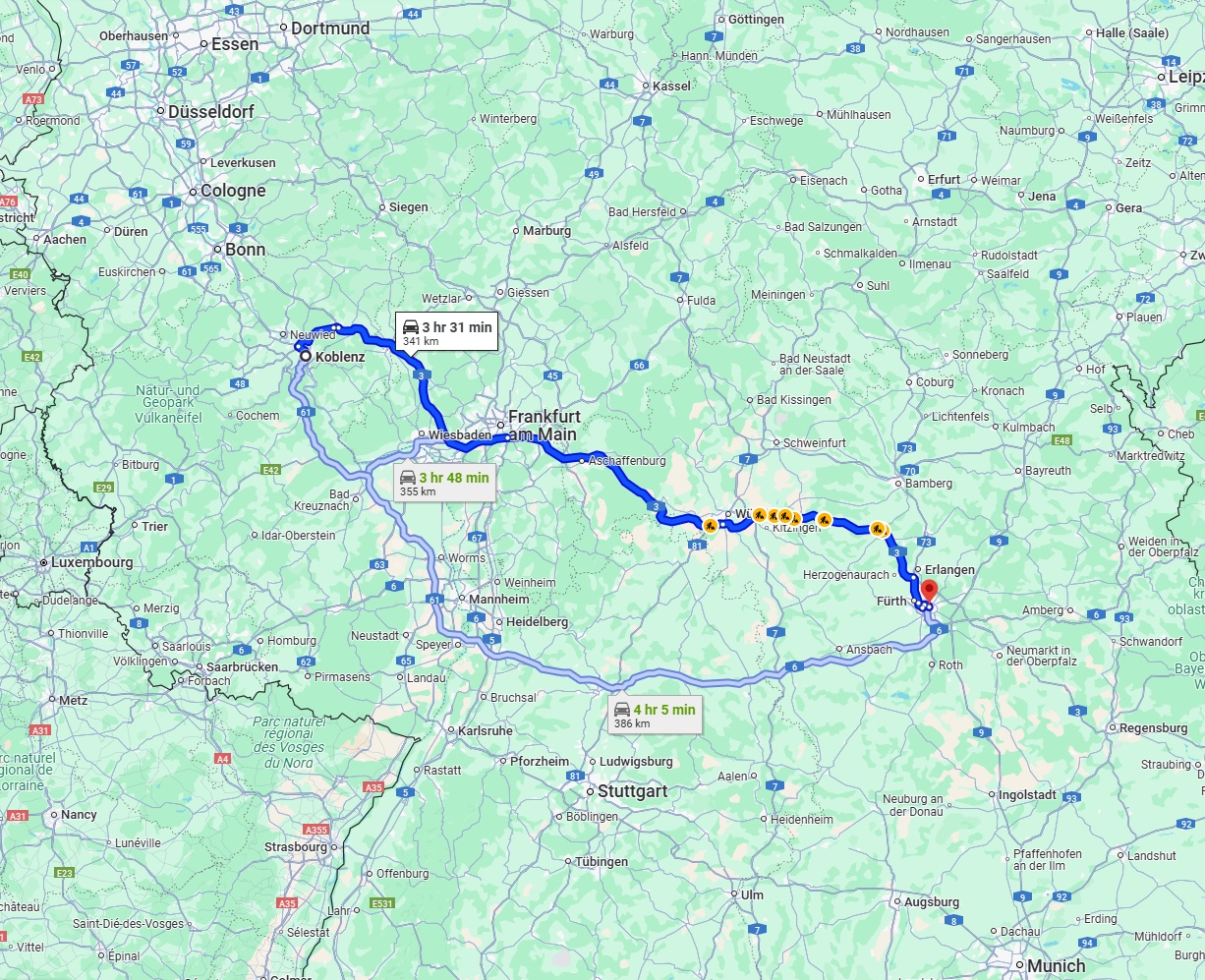 Anreise von Koblenz Zu Nürnberg Über via A3