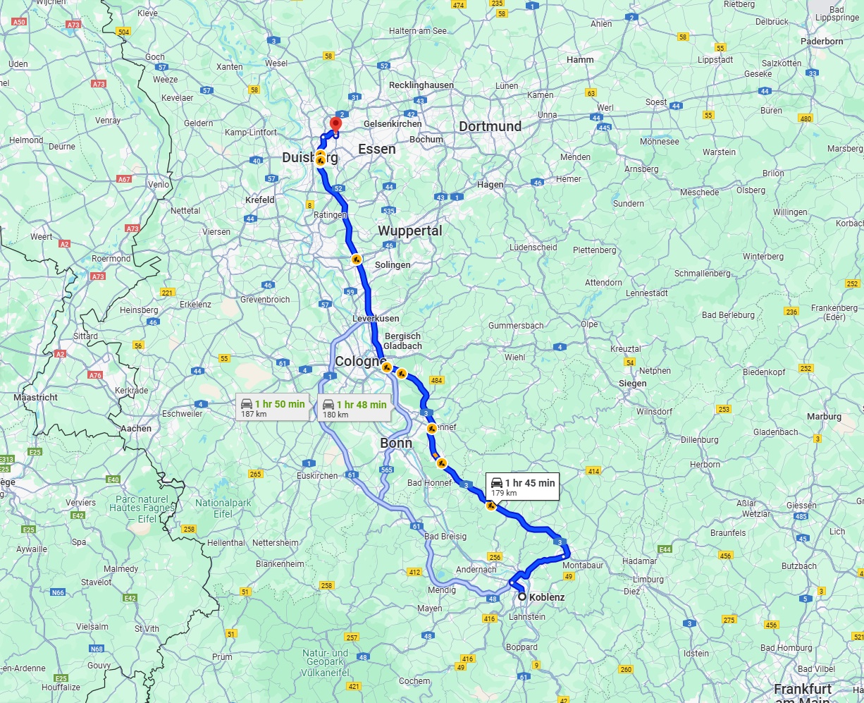 Anreise von Koblenz Zu Oberhausen Über via A3