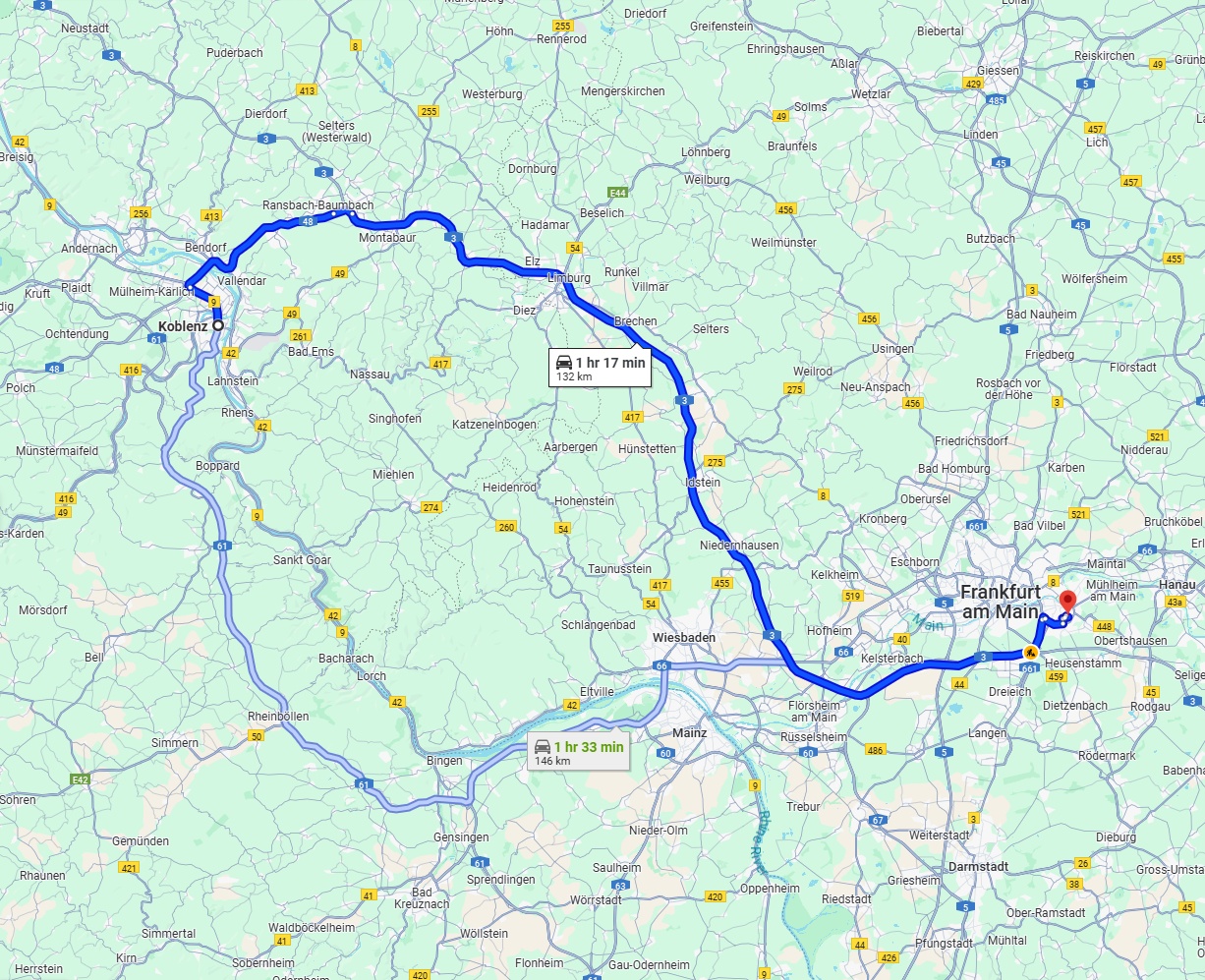 Anreise von Koblenz Zu Offenbach am Main Über via A3