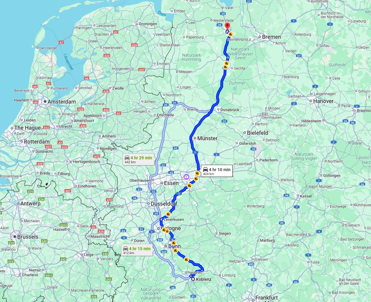 Anreise von Koblenz Zu Oldenburg Über via A1