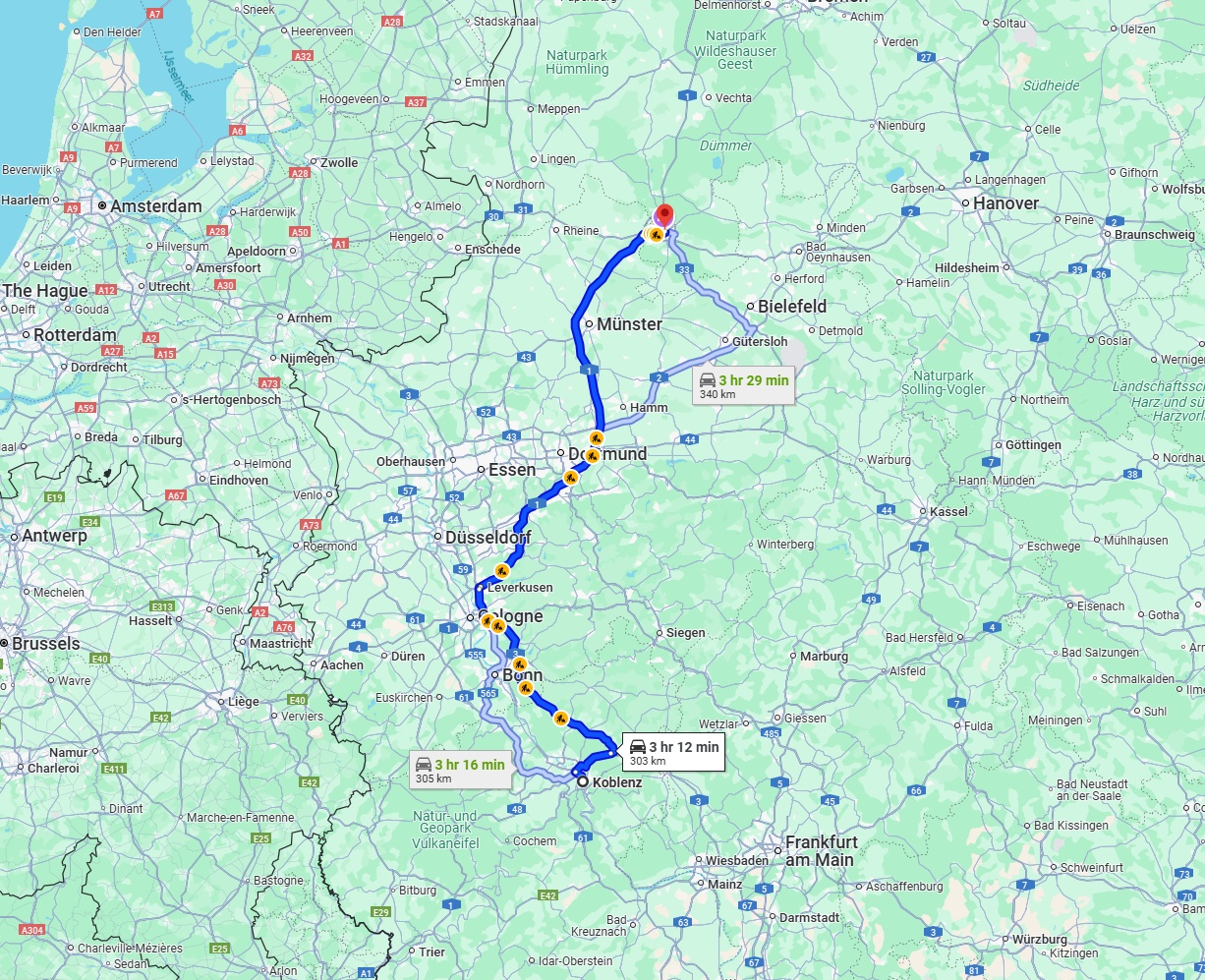 Anreise von Koblenz Zu Osnabrück Über via A3 and A1