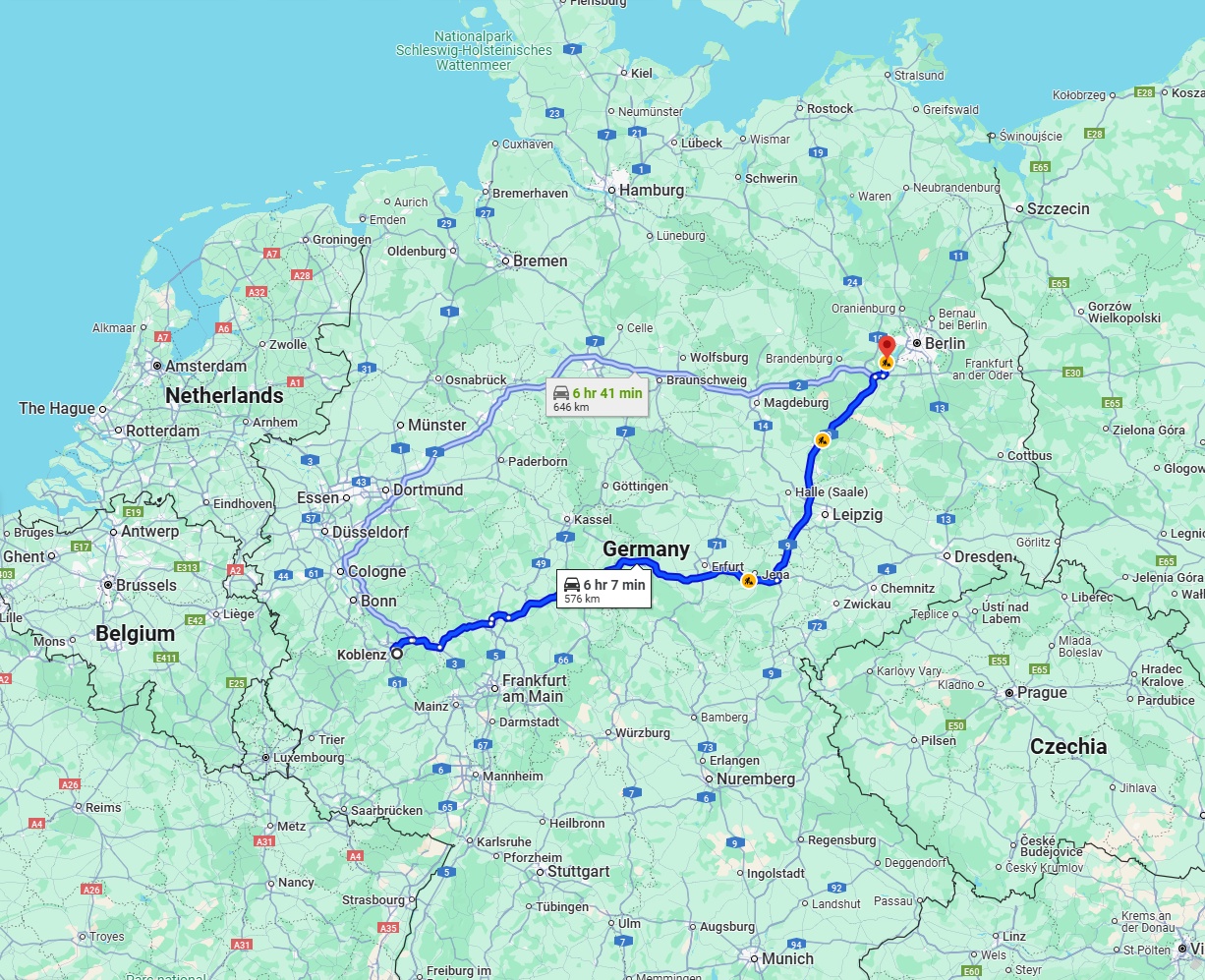Anreise von Koblenz Zu Potsdam Über via A4 and A9