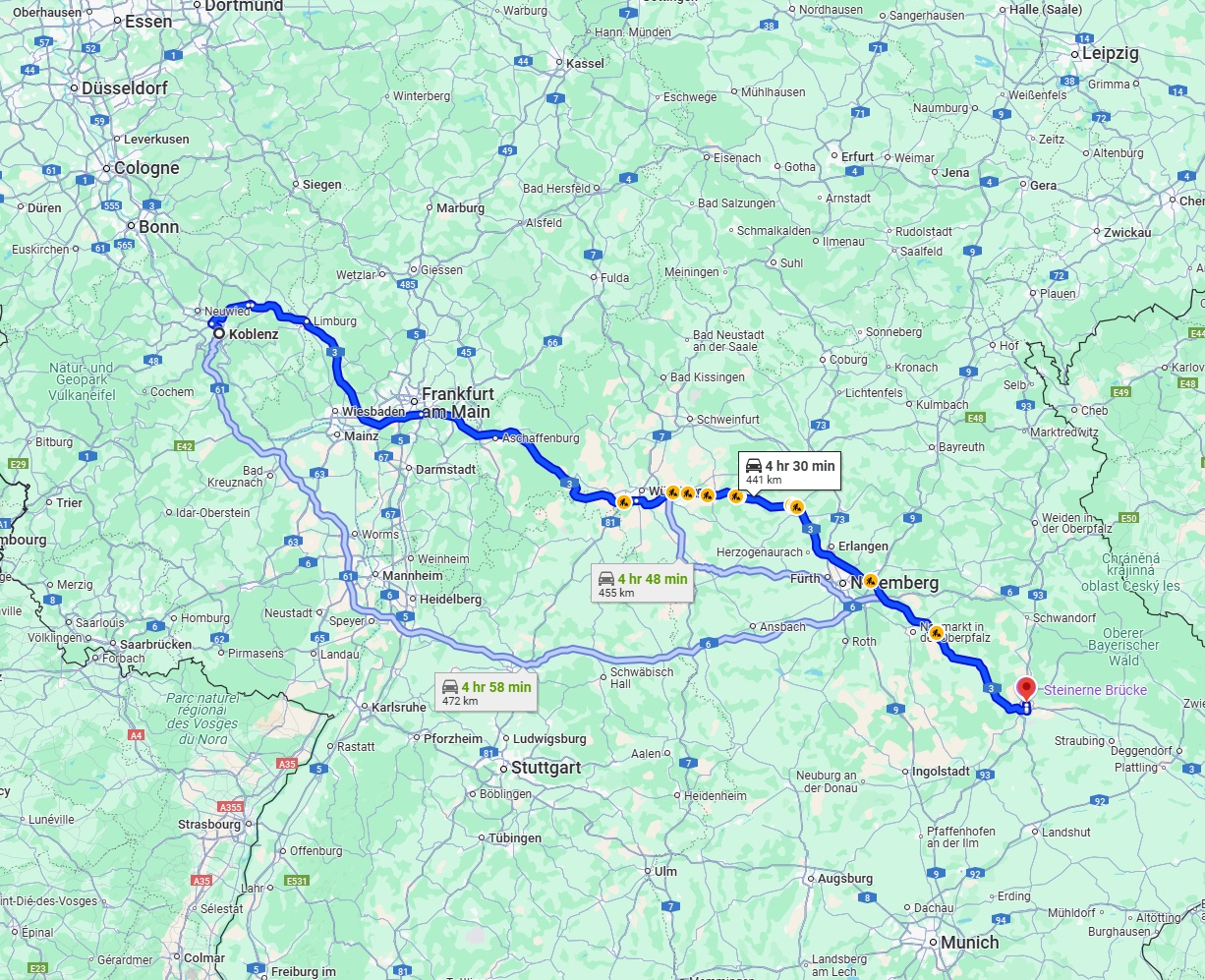 Anreise von Koblenz Zu Regensburg Über via A3
